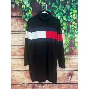 Tommy Hilfiger Metallic Flag 4th of July Turtleneck Sweater Dress Tunic Women XL